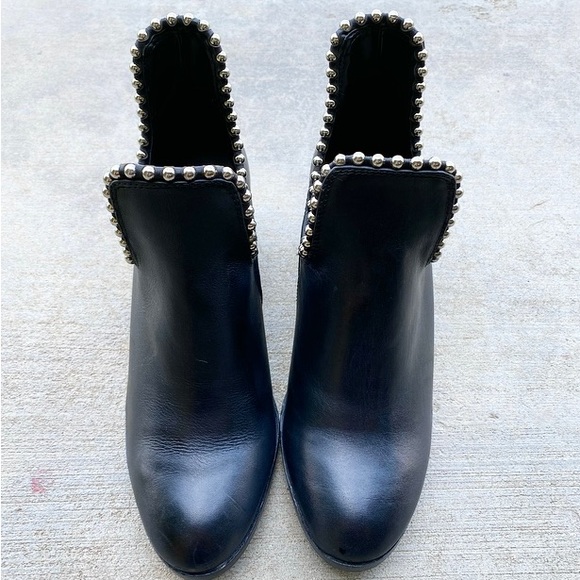 Black Leather and Ball Chain Stud Ankle Boots - Picture 3 of 6